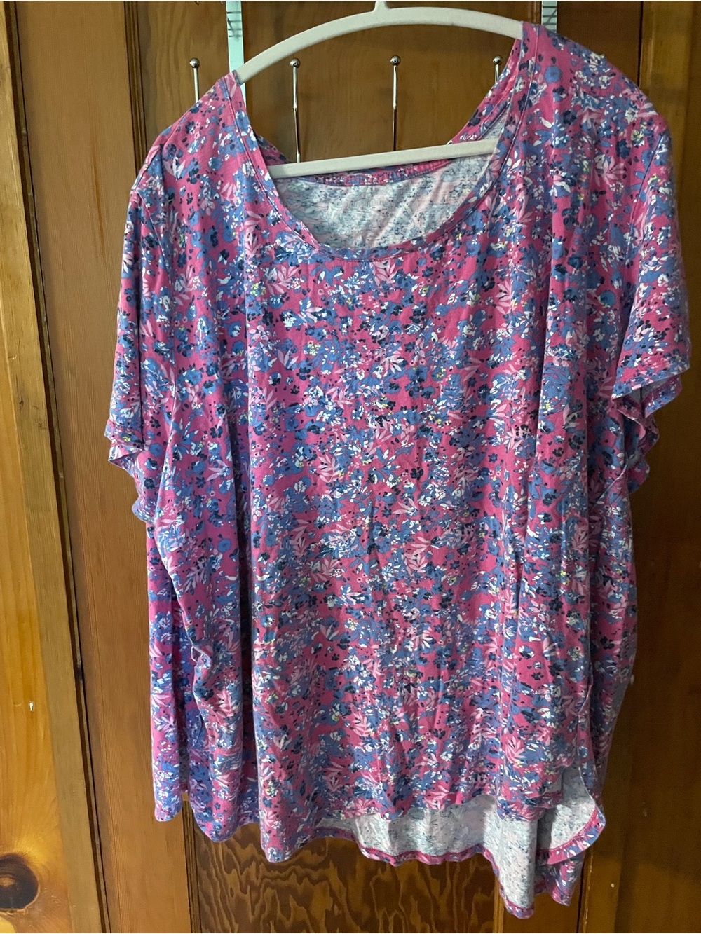 Woman Within Pink Floral Scoop-Neck Short Sleeve Top